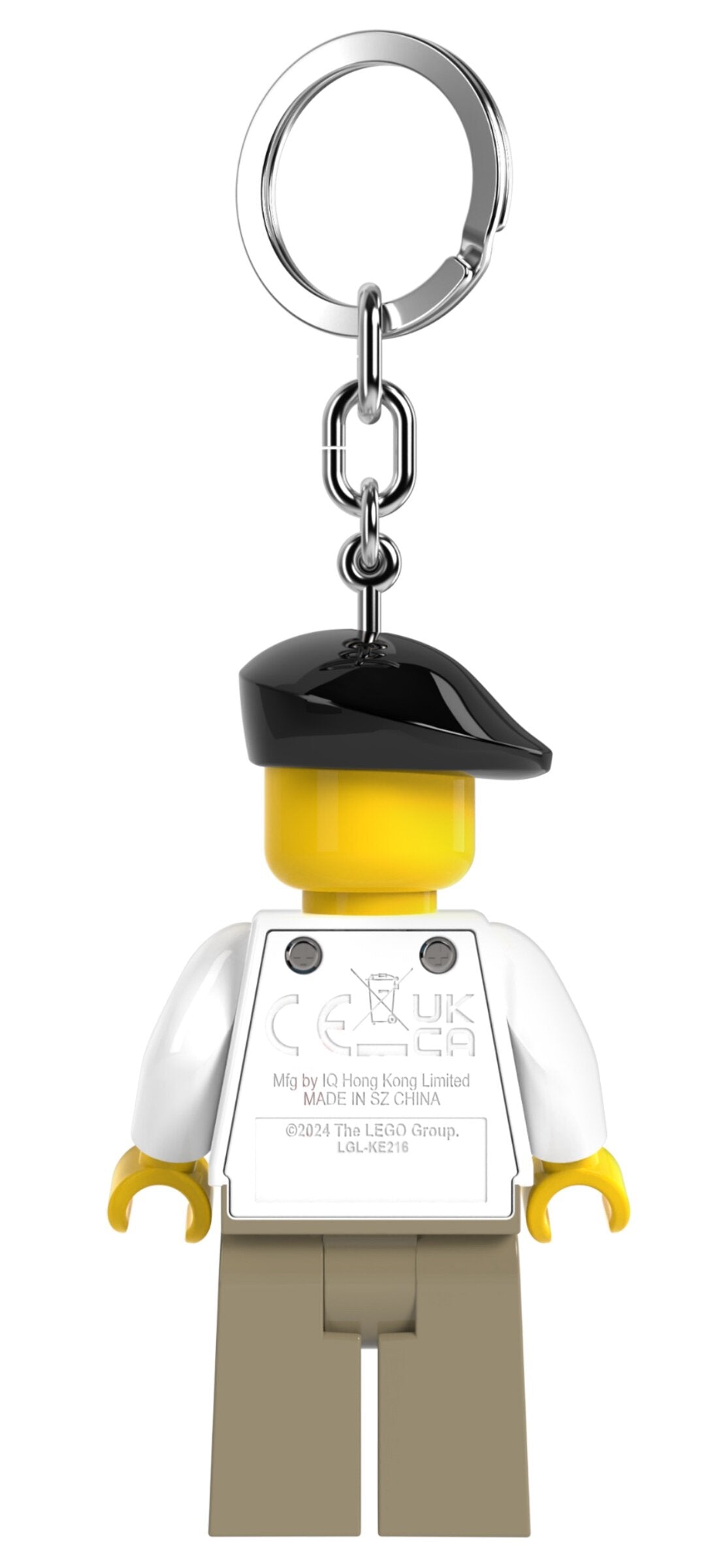 Brelok LEGO z latarką w kształcie minifigurki z czapką i białą koszulką