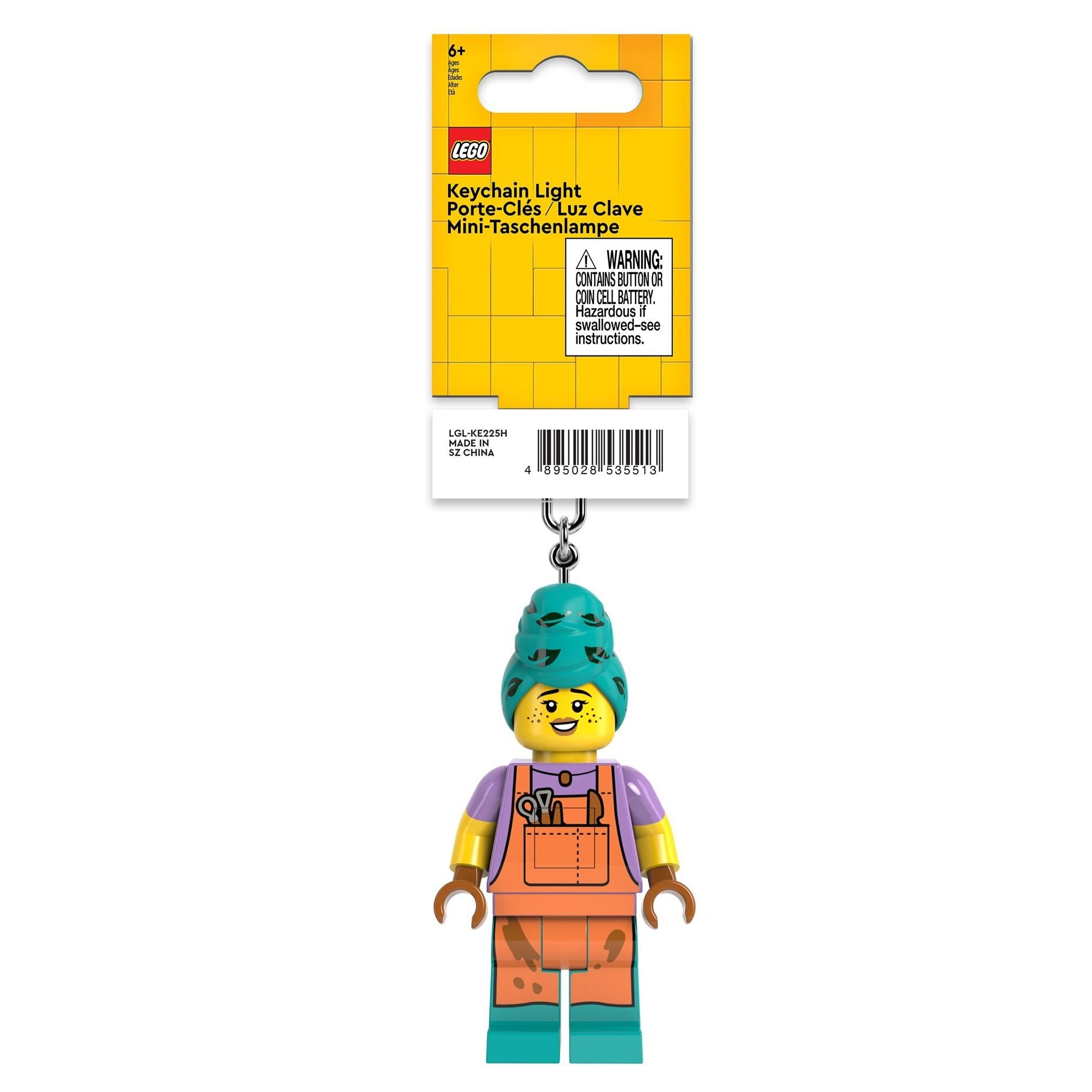 brelok z latarką LEGO Garncarka minifigurka w pomarańczowym ubraniu i niebieskim kapturze