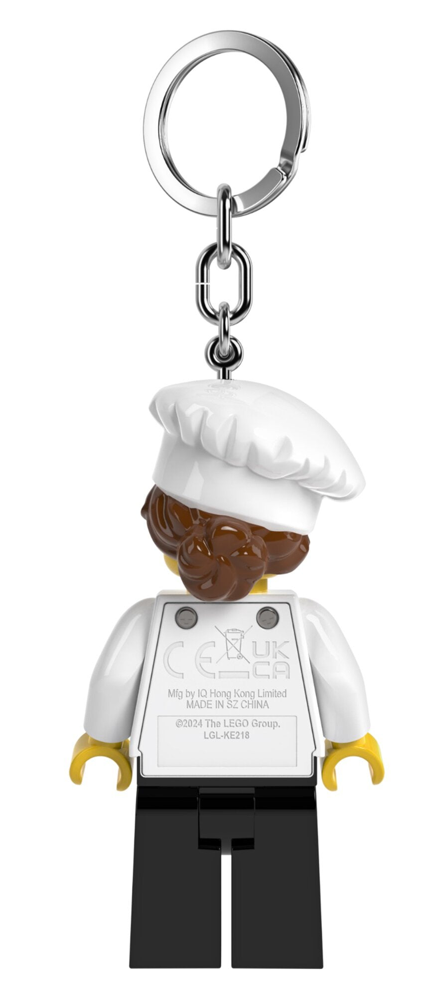 Brelok z latarką LEGO kucharka MOB figurka kucharki z białym czepkiem i czarnymi spodniami