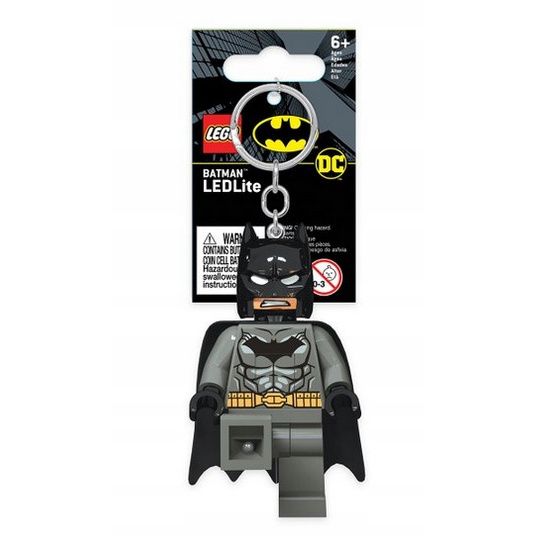 brelok LEGO Batman z figurek w szarym kostiumie i czarną peleryną