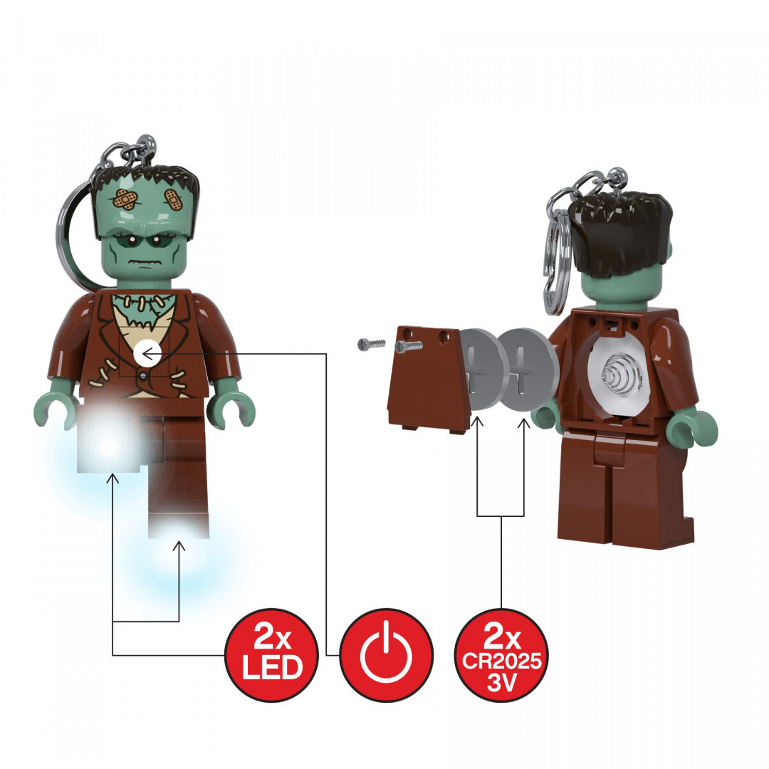 brelok z latarką LEGO Frankenstein z dwoma diodami LED i zasilany bateriami CR2025