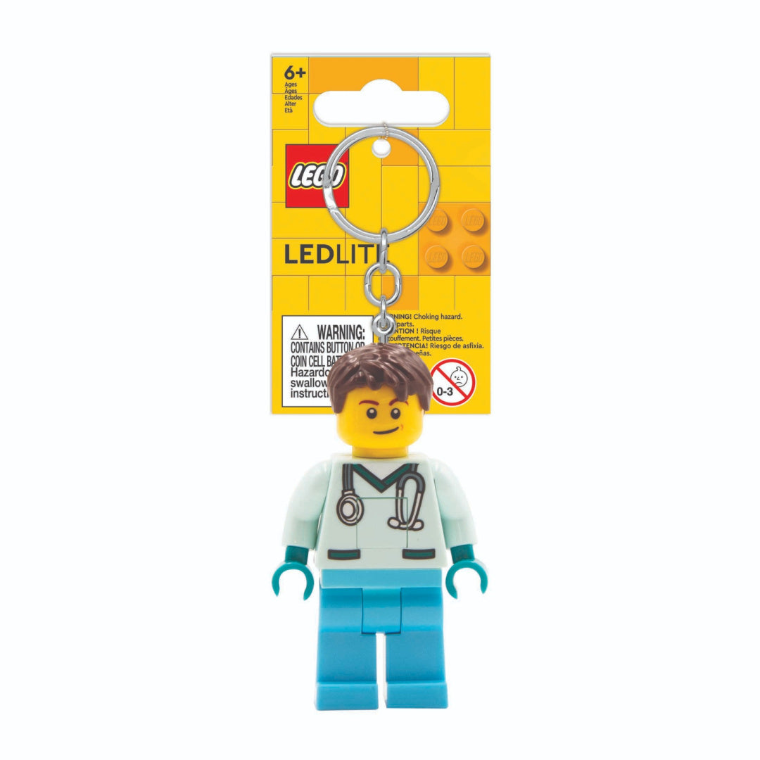 Brelok LEGO latarka pielęgniarz z figurką lekarza na breloczku MOB do kluczy