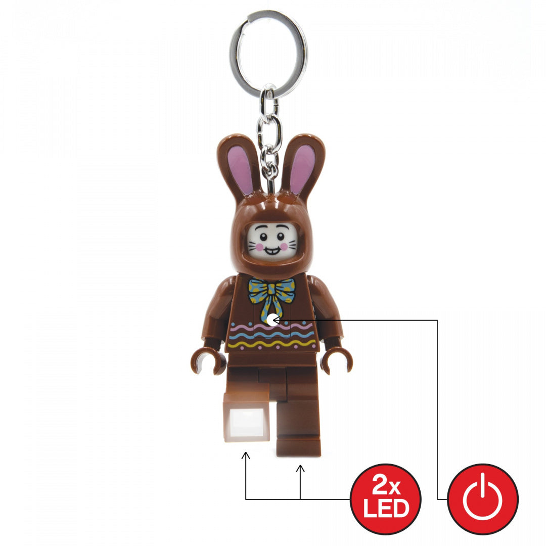 Brelok MOB z figurką królika LED, brązowy z różowymi uszami i kolorową kokardą