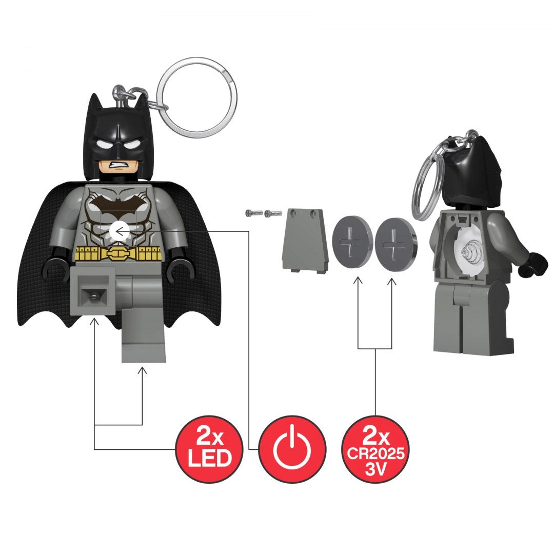 Brelok LEGO Batman z diodami LED i wymiennymi bateriami CR2025 do zabawy i kolekcji