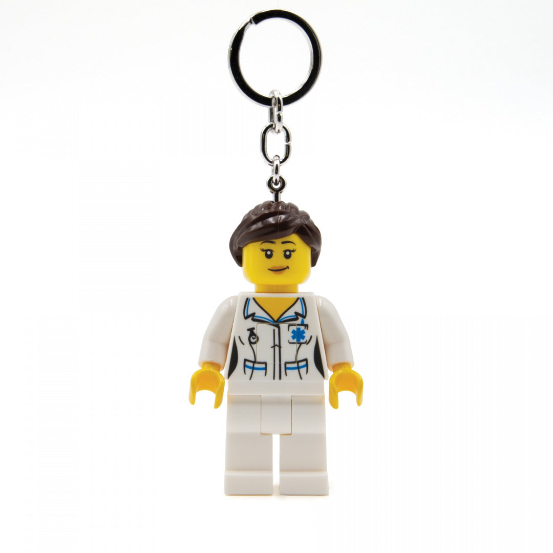 MOB brelok pielęgniarka LEGO z postacią minifigurki w białym ubraniu medycznym
