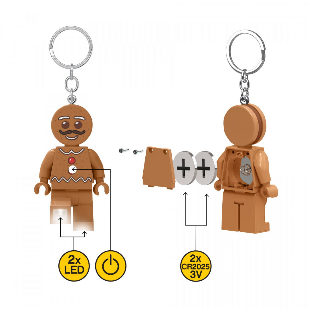 brelok LEGO piernikowy ludek z funkcją LED i zasilany bateriami CR2025