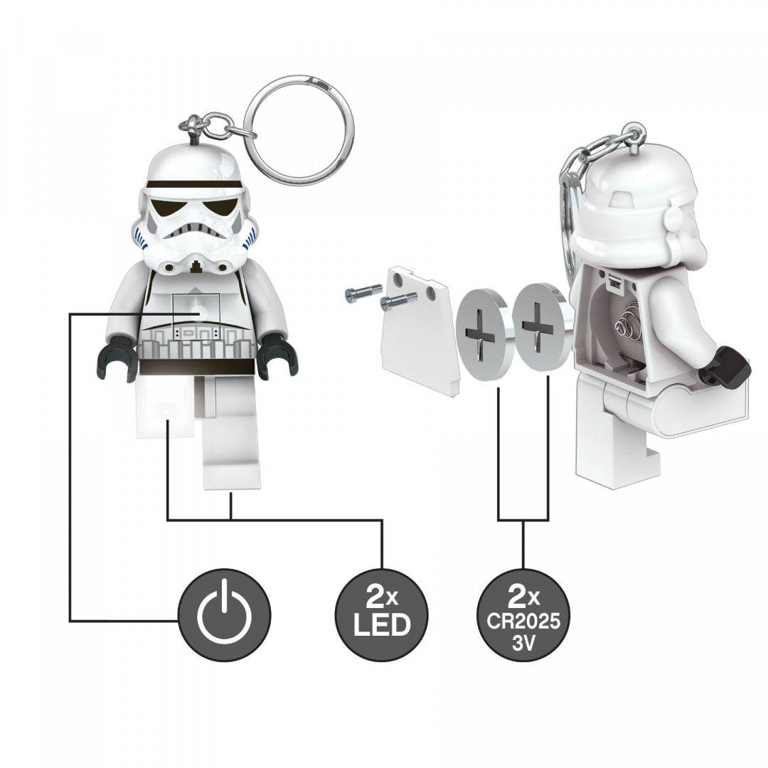 Brelok LEGO Star Wars Stormtrooper z funkcją świecącą i dwoma diodami LED oraz bateriami CR2025