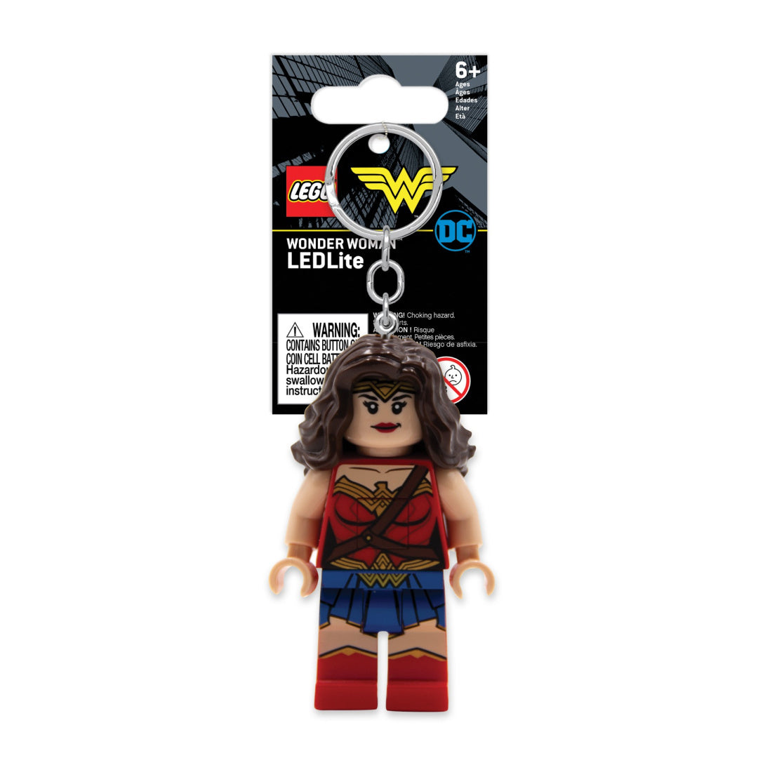 brelok Wonder Woman LEGO z figurką superbohaterki i metalowym pierścieniem na klucze