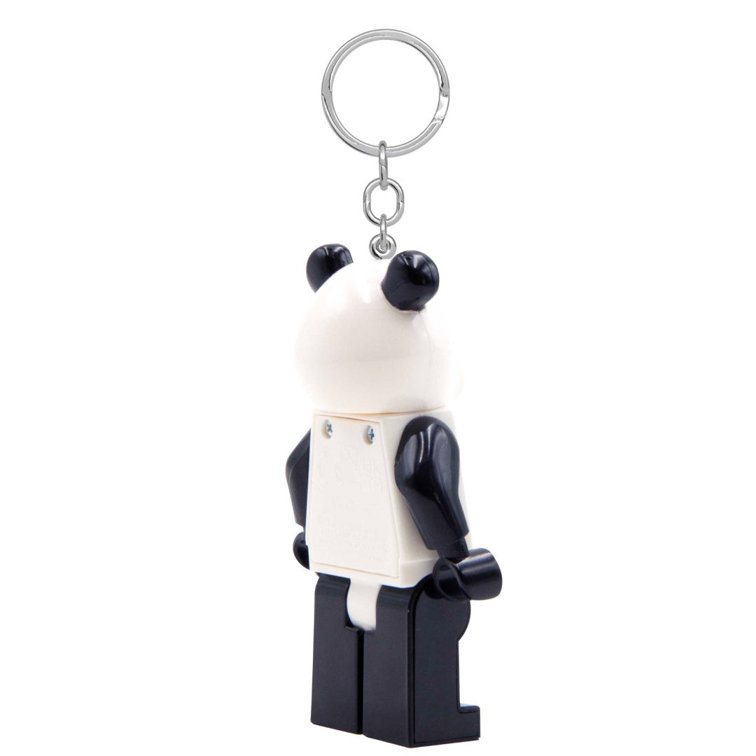 Brelok LEGO panda w kształcie czarno-białej figurki pandy z metalowym pierścieniem do kluczy