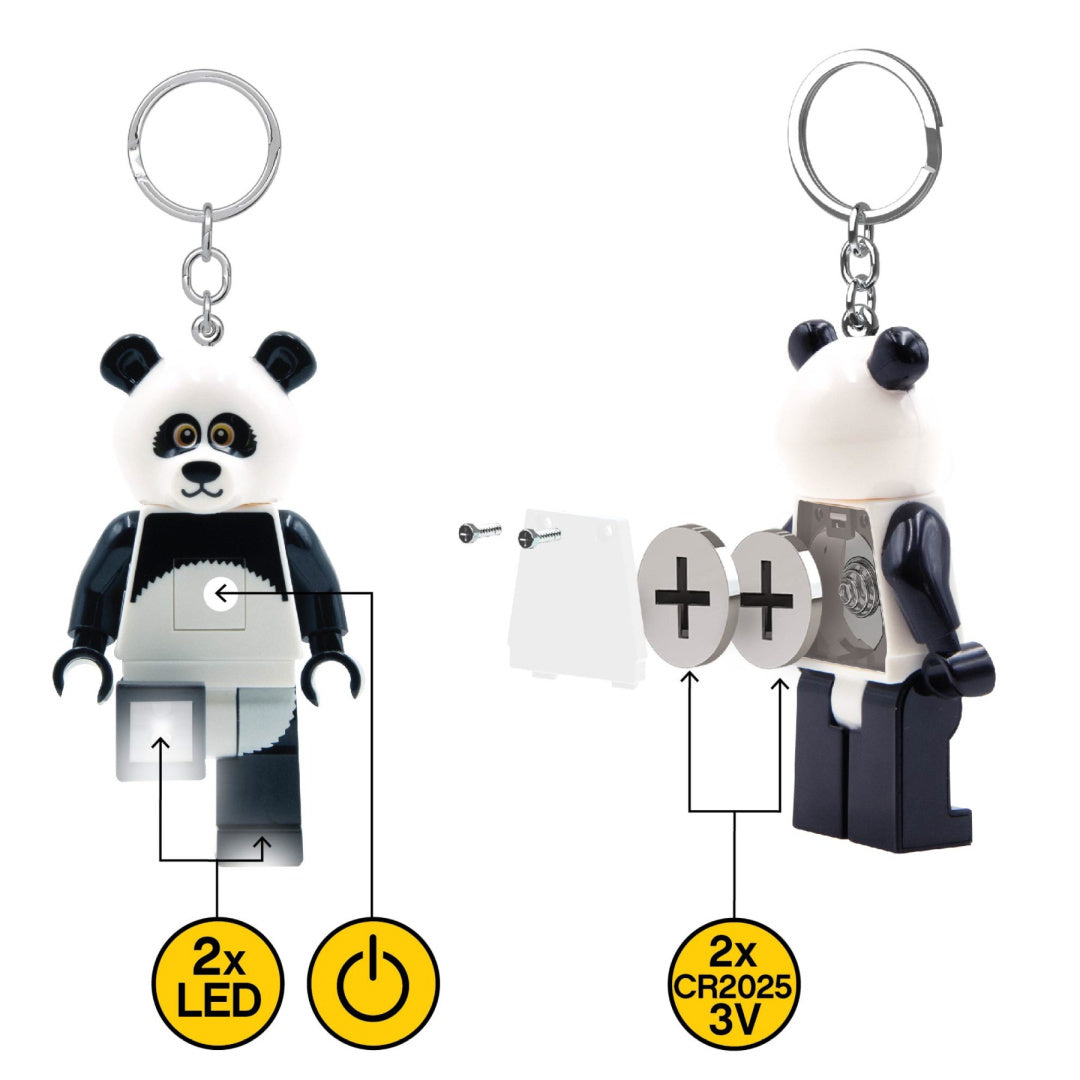 Brelok LEGO panda z podświetleniem LED na baterie CR2025 do kluczy lub plecaka