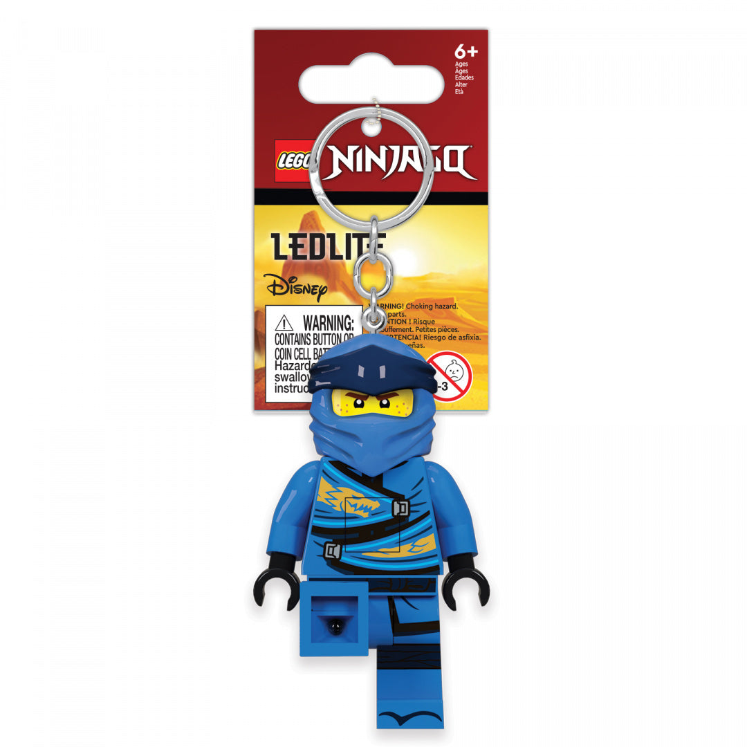 Brelok z latarką LEGO Ninjago Jay w niebieskim stroju z kluczem i opakowaniem