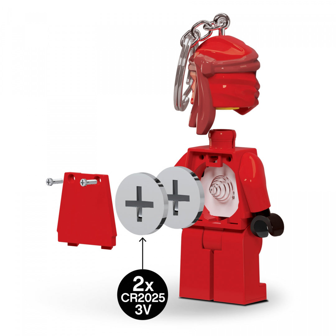 Czerwony brelok klocka LEGO z miejscem na dwie baterie CR2025 3V od MOB