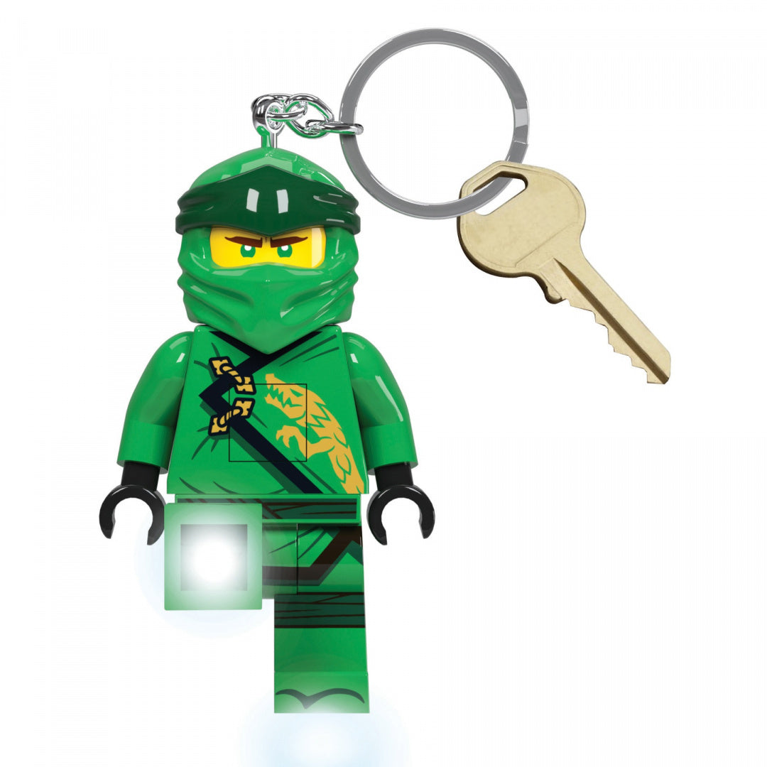 Brelok z latarką LEGO Ninjago przedstawiający zielonego ninja z świecącą latarką