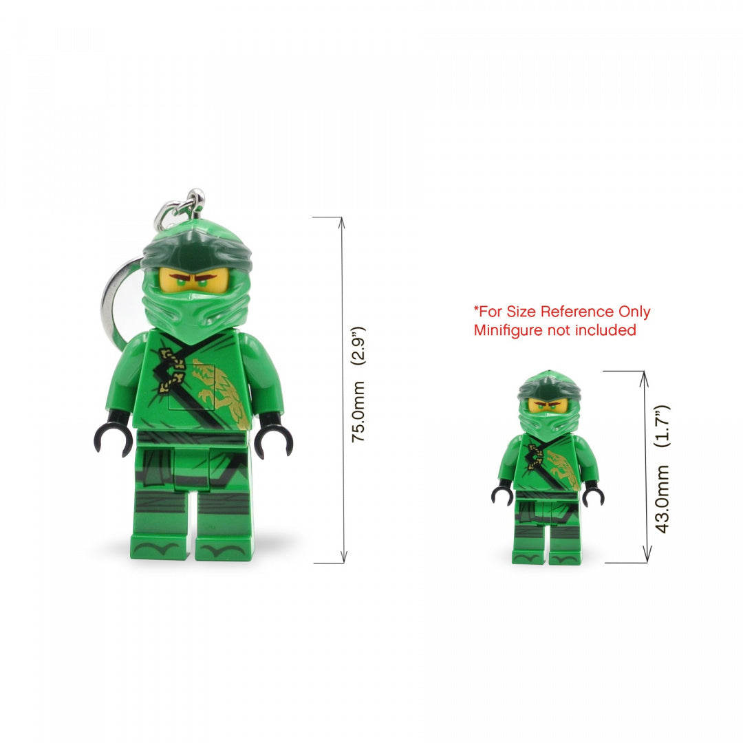 MOB brelok z latarką LEGO Ninjago w kształcie zielonego ninjy z wymiarami