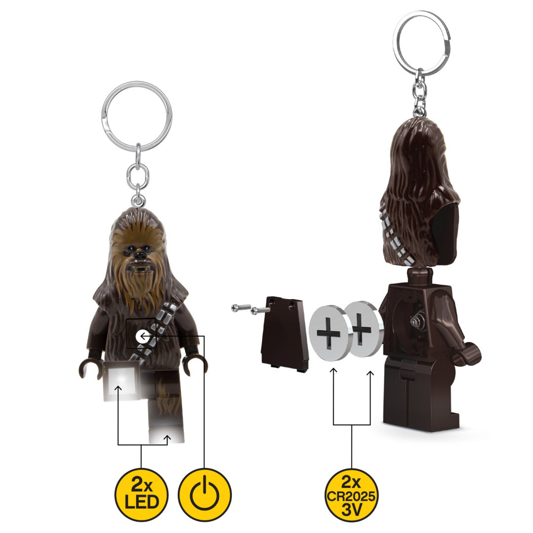 Brelok z latarką Chewbacca w formie figurki LEGO z dwoma diodami LED i wymiennymi bateriami
