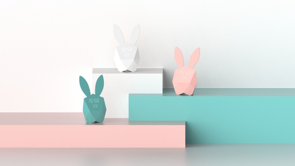 Budzik dla dzieci z lampką nocną w kształcie króliczka w trzech kolorach od WABOBA AB