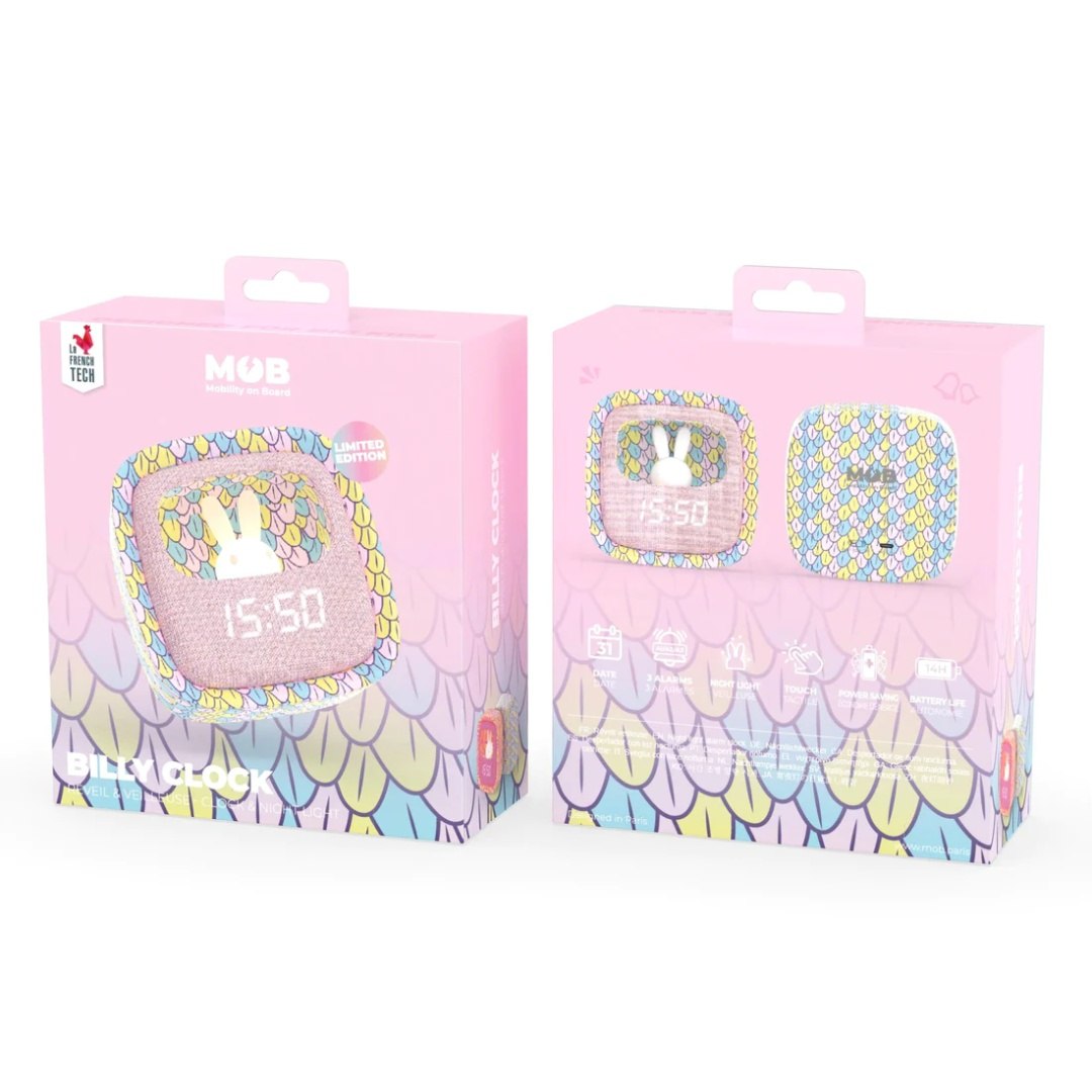 Budzik dla dzieci z lampką w kolorowym opakowaniu od WABOBA AB z cyfrowym wyświetlaczem