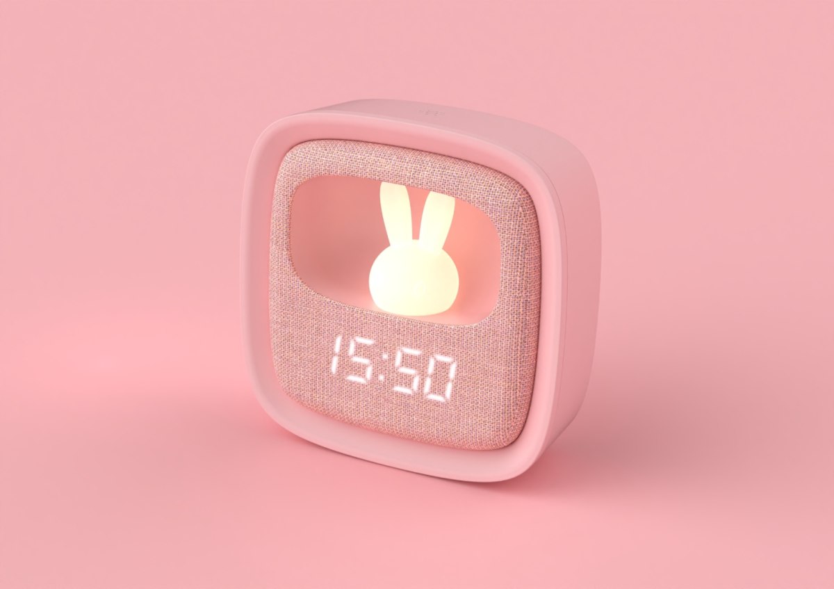 Różowy budzik dla dzieci z lampką LED w kształcie królika od WABOBA AB