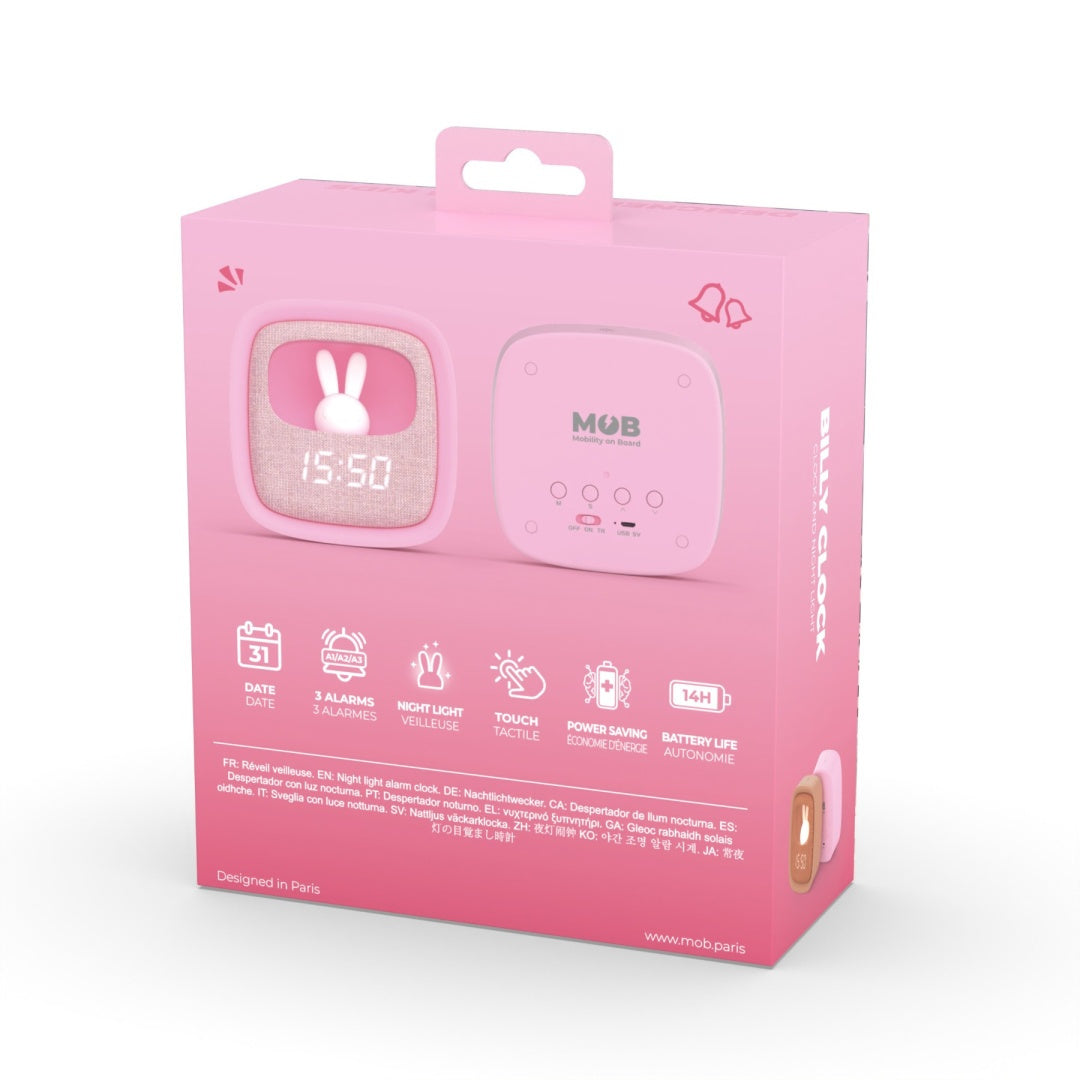 Budzik dla dzieci różowy z wyświetlaczem LCD i motywem króliczka od WABOBA AB