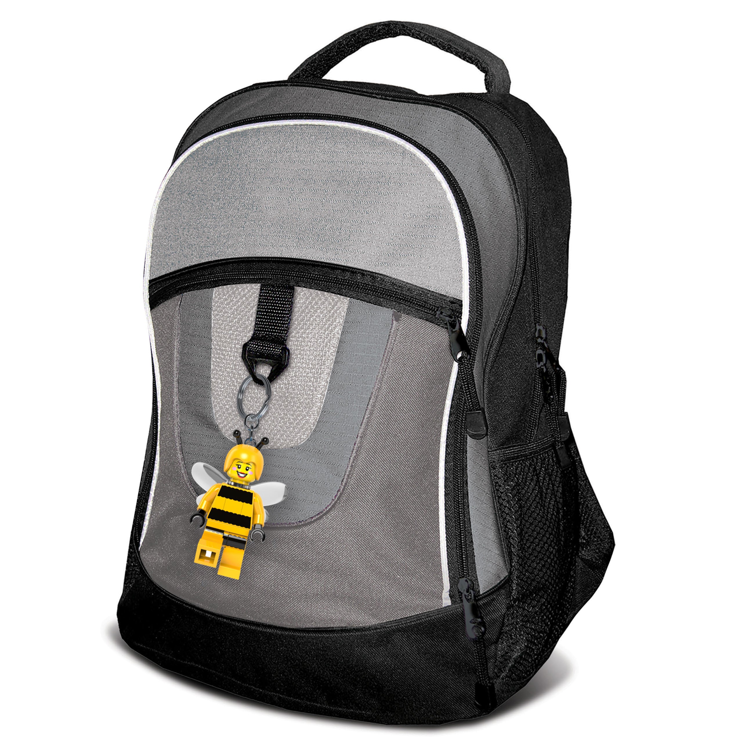 Plecak z brelokiem z latarką LEGO Pszczółka zawieszonym na przedniej kieszeni