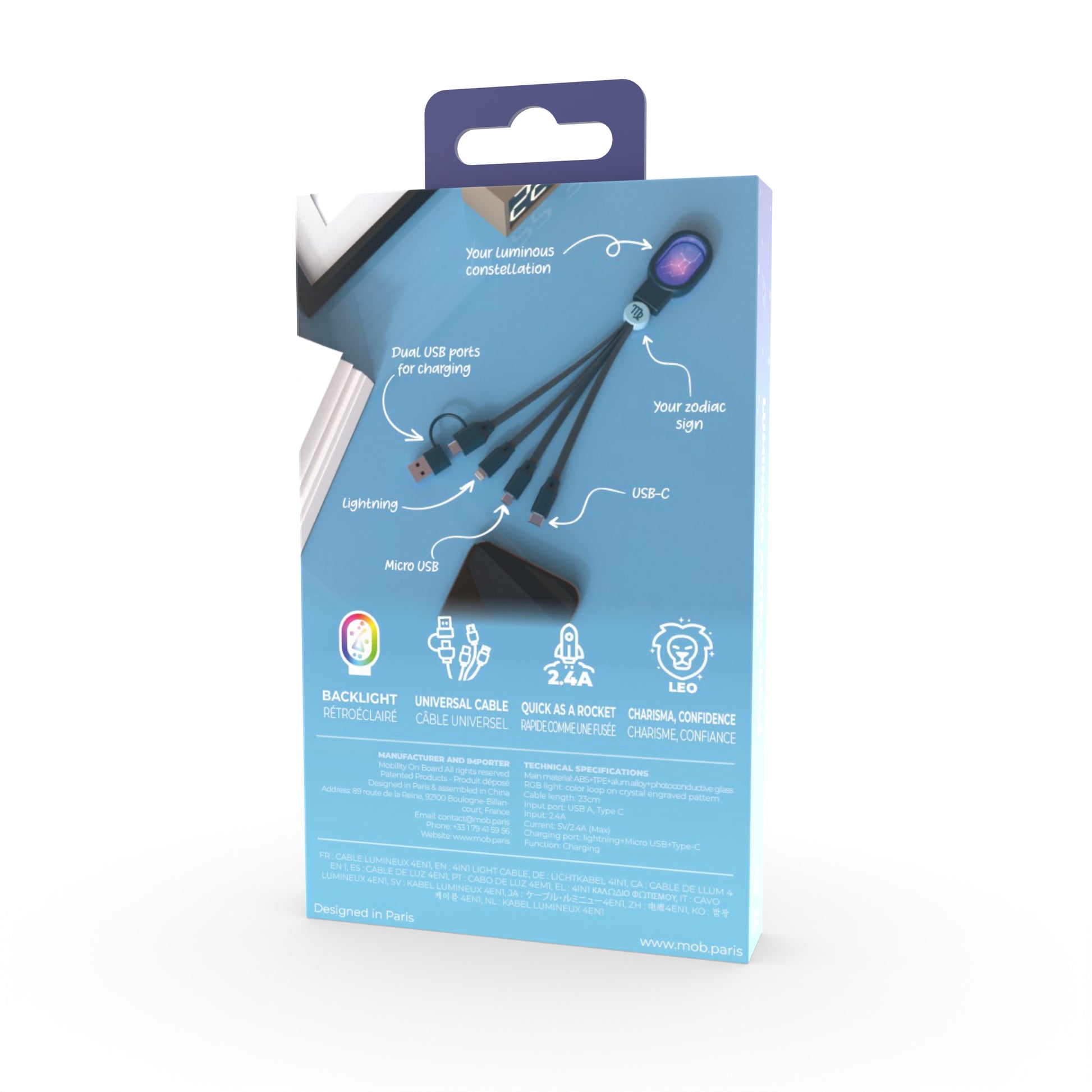 Opakowanie kabla wielofunkcyjnego 5 w 1 WABOBA AB z portami Lightning, USB-C i Micro USB