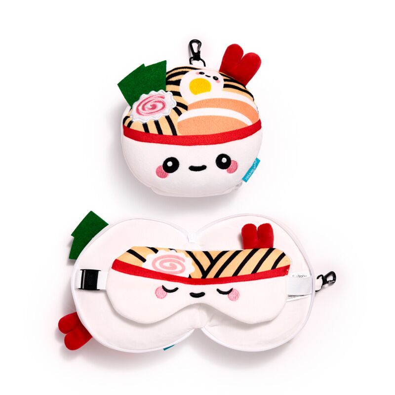 Pluszowa poduszka podróżna z opaską na oczy w kształcie sushi z uroczymi detalami od Puckator