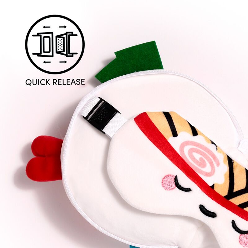 Pluszowa poduszka podróżna z opaską na oczy w kształcie sushi z zapięciem szybko zwalniającym