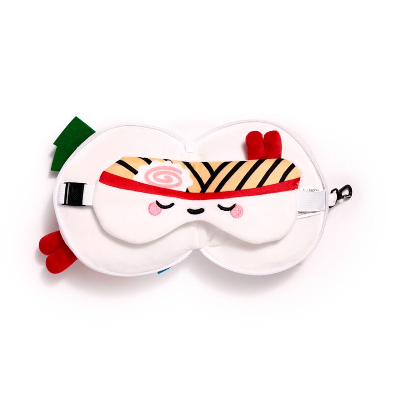 Pluszowa poduszka podróżna z opaską na oczy Puckator z uroczym nadrukiem i elastycznym paskiem