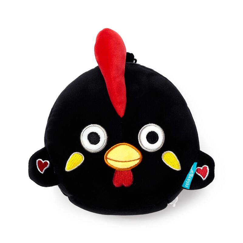 Pluszowa poduszka podróżna dla dzieci w kształcie czarnego kurczaka z czerwonym grzebieniem