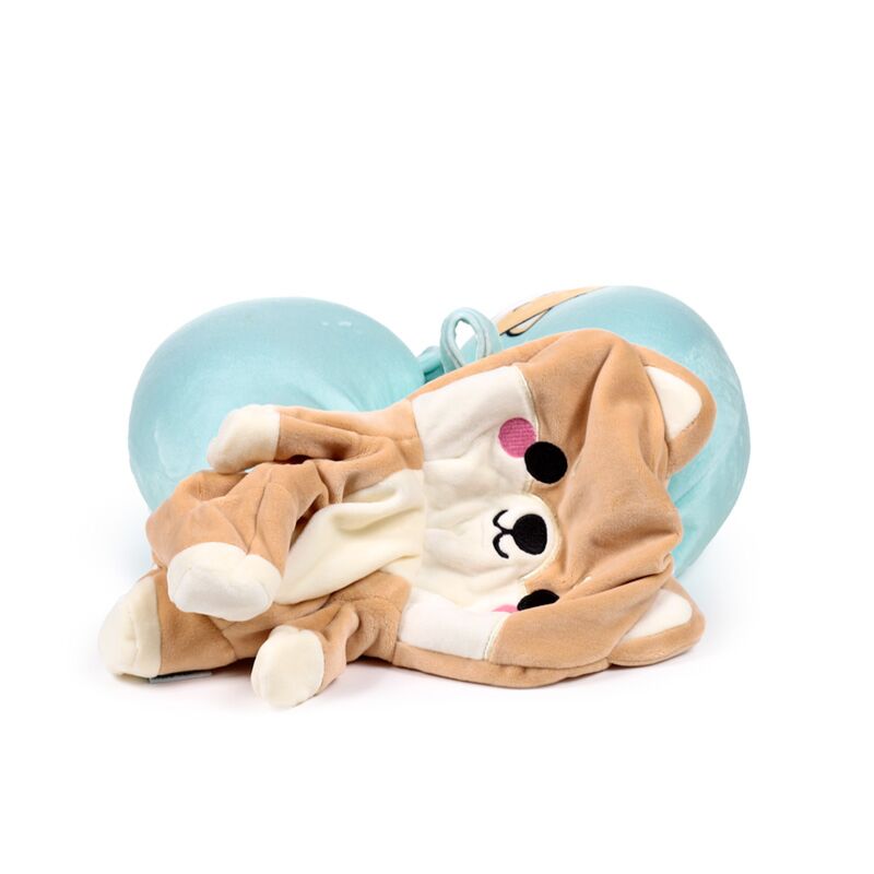 miękka poduszka podróżna dla dzieci shiba inu w kształcie psa z niebieskim wsparciem szyi