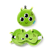 Zielona poduszka podróżna dla dzieci z maską na oczy w kształcie ufoludka od Puckator