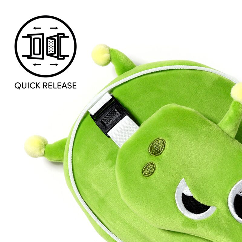 Zielona poduszka podróżna dla dzieci z maską na oczy i szybkim zapięciem od Puckator