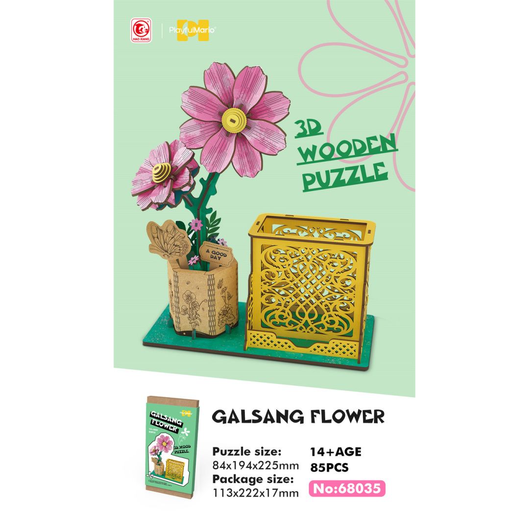 Drewniane puzzle 3D Galsang kwiat złożone z 85 elementów w naturalnych kolorach od BV Jacob Company