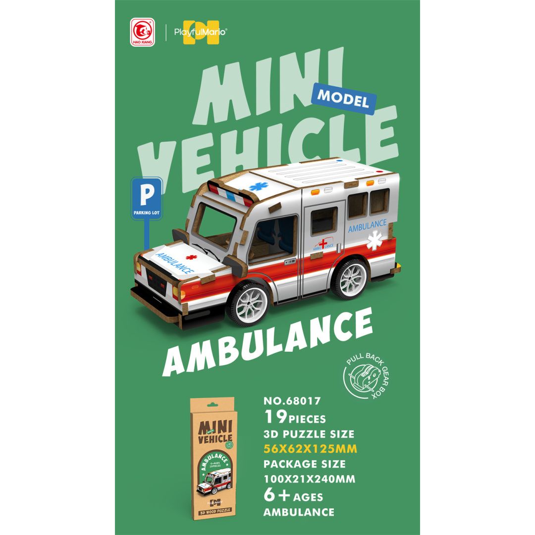 drewniane mini puzzle 3D ambulans do składania model karetki pogotowia dla dzieci