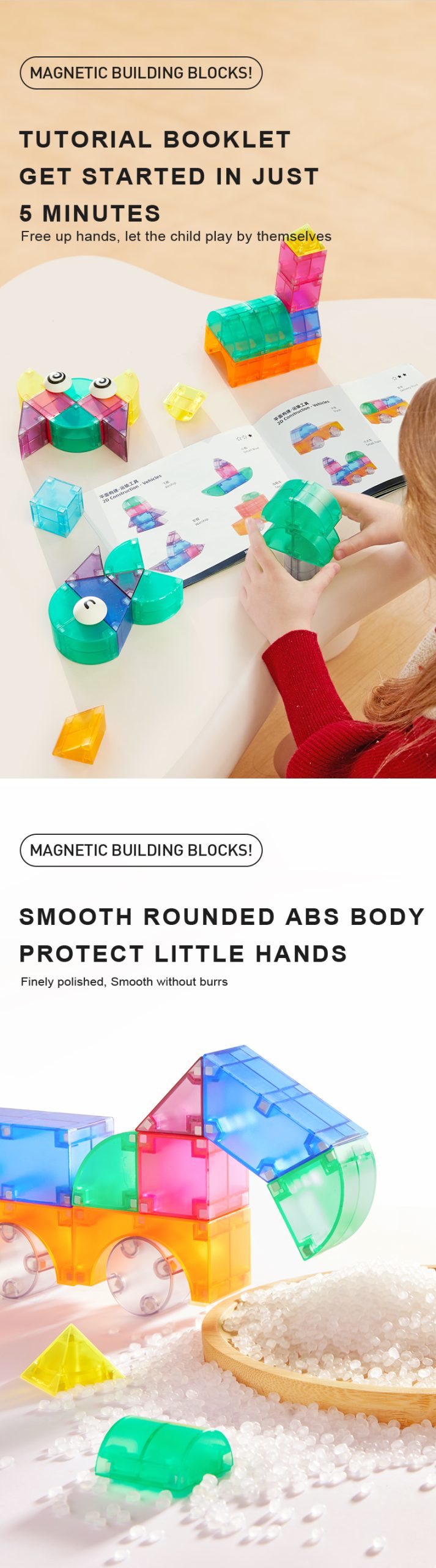 Klocki magnetyczne 3D EMS DOIY z gładkim zaokrąglonym ABS bezpieczne dla małych rąk