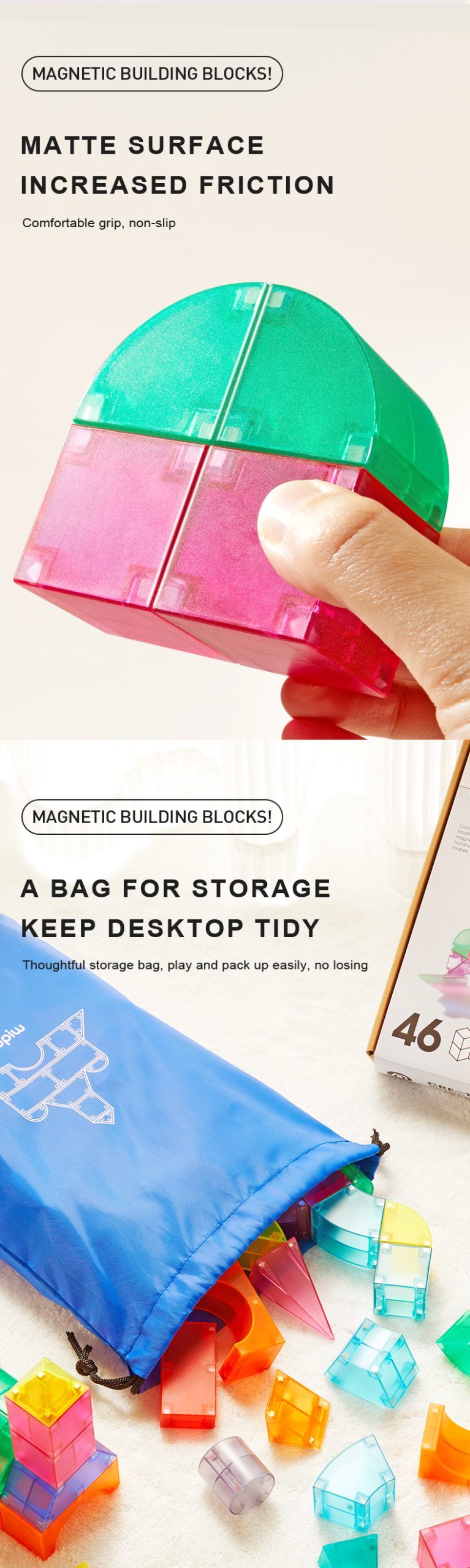 Klocki magnetyczne 3D EMS DOİY z matową powierzchnią i torbą do przechowywania na biurko