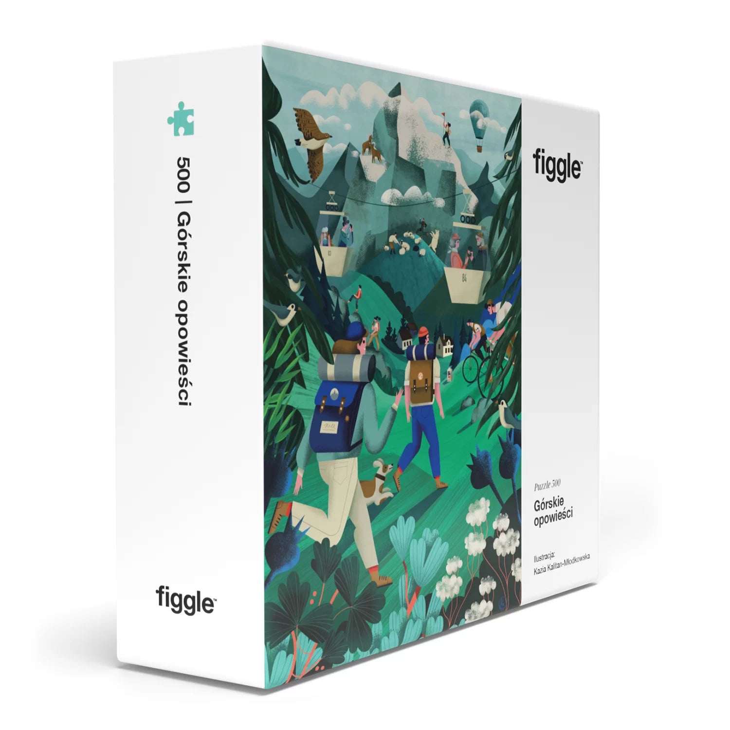 Puzzle 500 elementów górskie opowieści Figgle z kolorowym obrazem górskich wędrówek