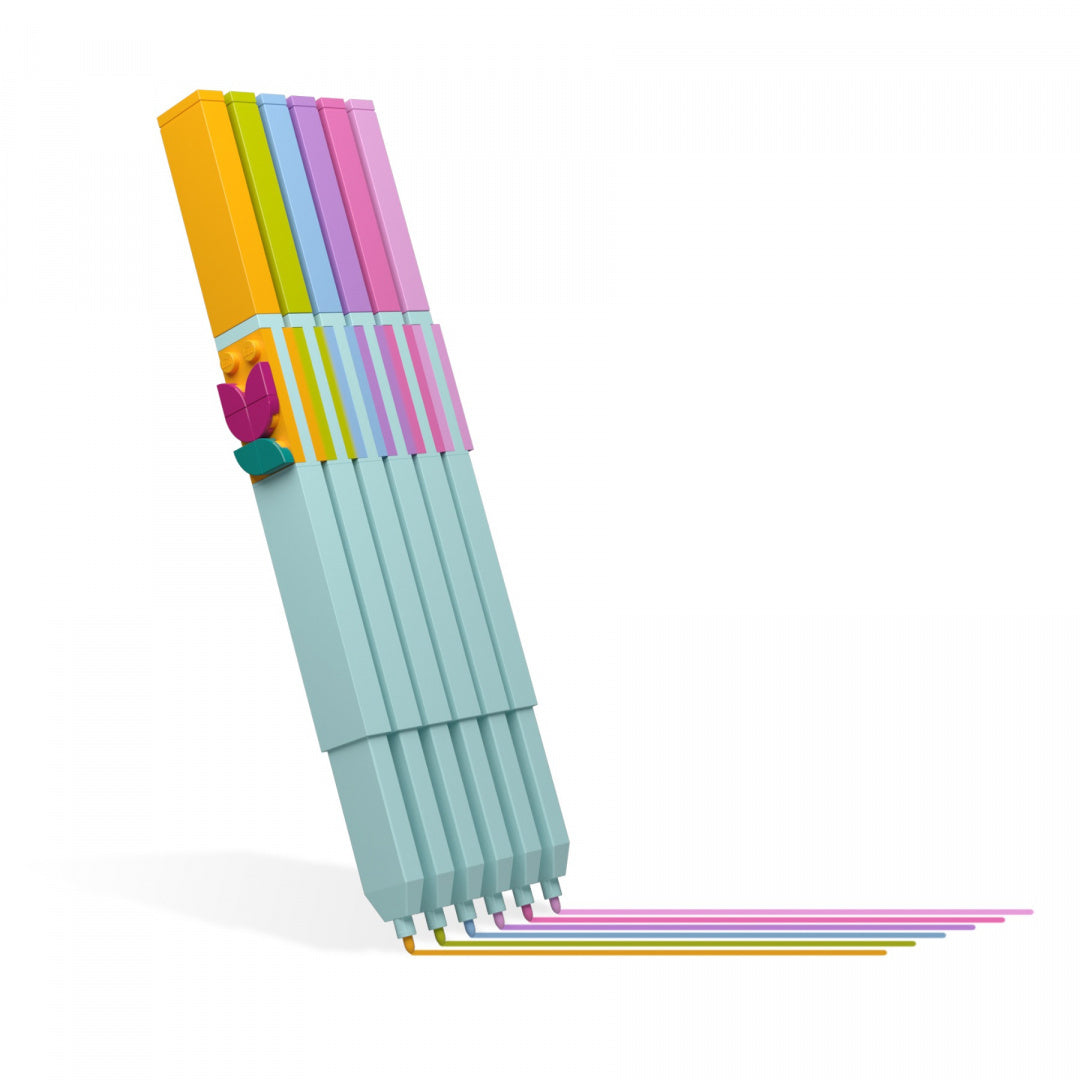 Zestaw kolorowych flamastrów LEGO DOTS w pastelowych odcieniach z praktycznym opakowaniem