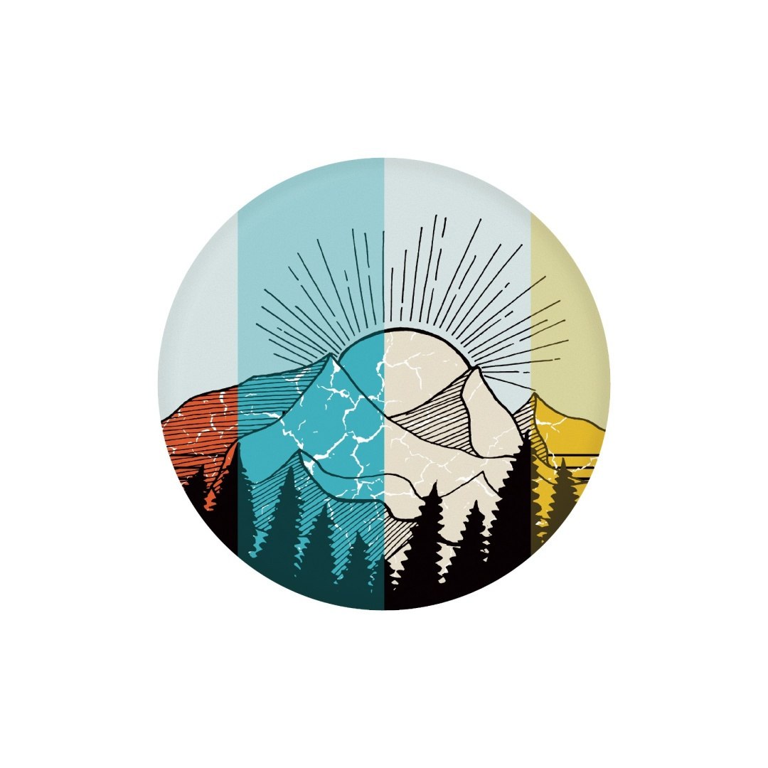 Kolorowy frisbee Waboba Wingman z grafiką gór i lasu w stylu artystycznym