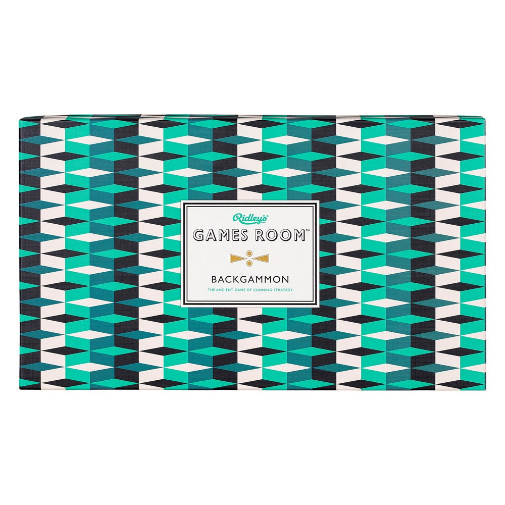 Opakowanie backgammon gra planszowa Ridleys z geometrycznym wzorem w odcieniach zieleni i czerni