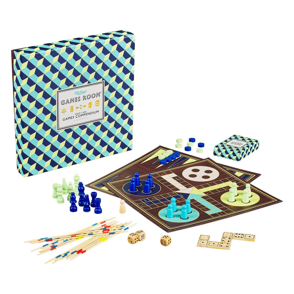 kompendium gier planszowych 8w1 z planszą, pionkami, kośćmi i kartami do różnych gier BV JACOB COMPANY