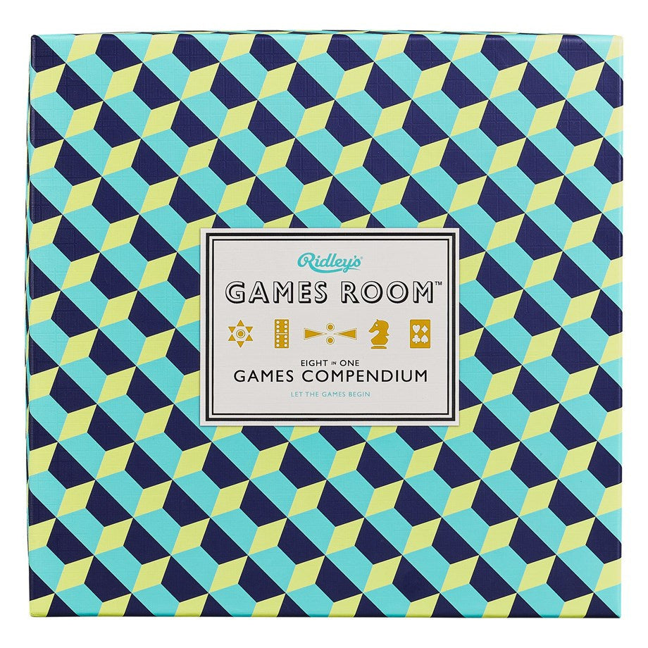 Kolorowe pudełko kompendium gier planszowych 8w1 od BV JACOB COMPANY z różnymi ikonami gier
