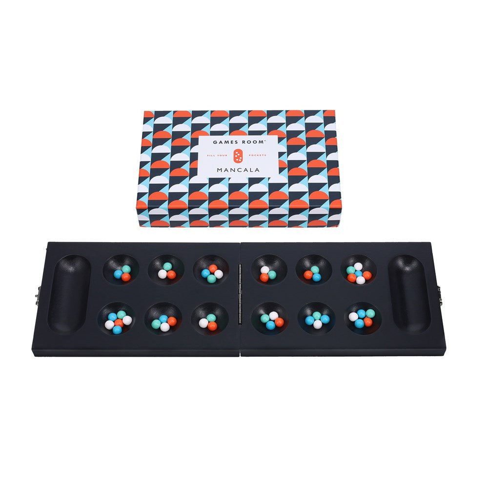 Gra mancala BV JACOB COMPANY drewniana plansza z kolorowymi kamieniami i oryginalne opakowanie