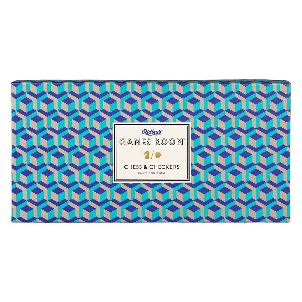 Pudełko szachy i warcaby zestaw BV JACOB COMPANY z geometrycznym wzorem niebieskim i turkusowym