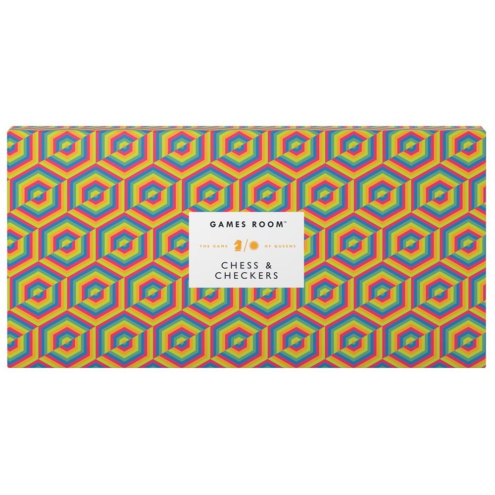 Kolorowe pudełko szachy i warcaby zestaw od BV JACOB COMPANY z geometrycznym wzorem