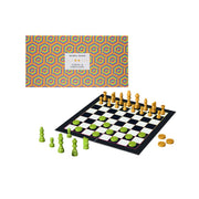 Szachy i warcaby zestaw z drewnianymi pionkami i kolorową planszą do gry BV JACOB COMPANY