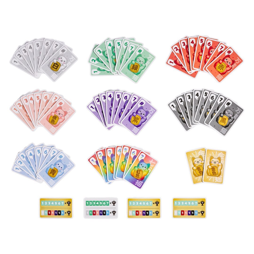 Kolorowa gra karciana Lucky Cat z kartami w różnych kolorach i punktacją od BV JACOB COMPANY