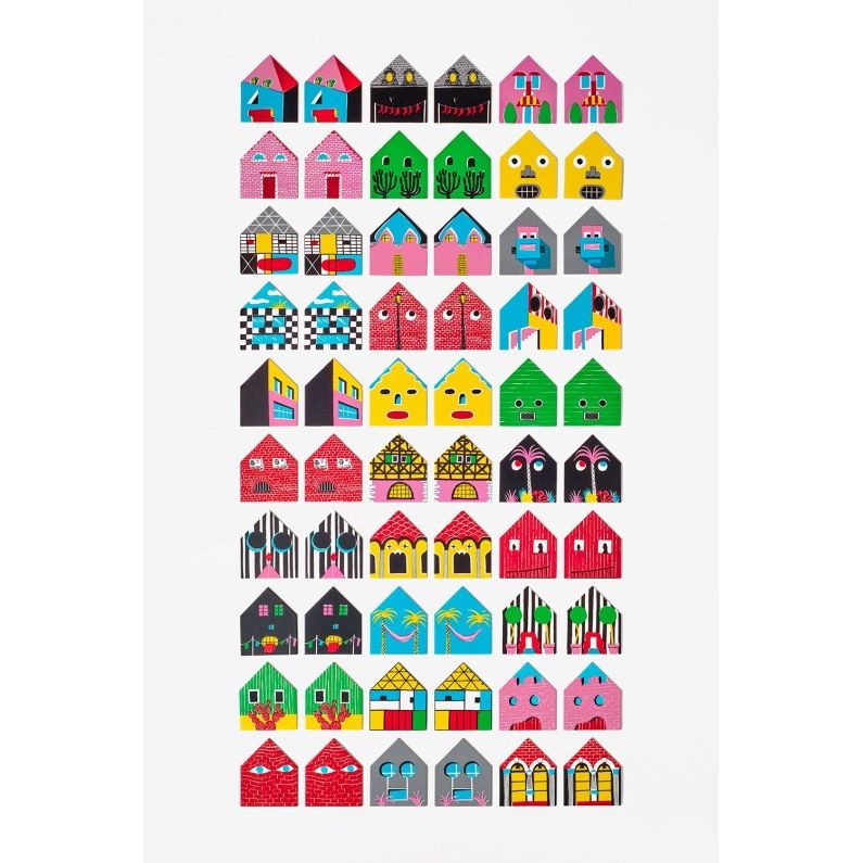 Gra memory domki dla dzieci z kolorowymi i różnorodnymi wzorami do nauki i zabawy