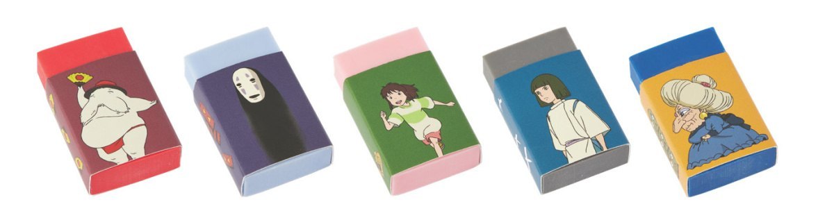 Zestaw gumek do ścierania Spirited Away z postaciami z filmu w różnych kolorach