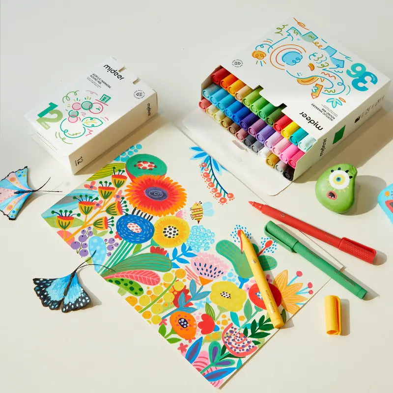 Markery akrylowe mideer 12 kolorów zestaw markerów z kolorowymi rysunkami kwiatów i motyla